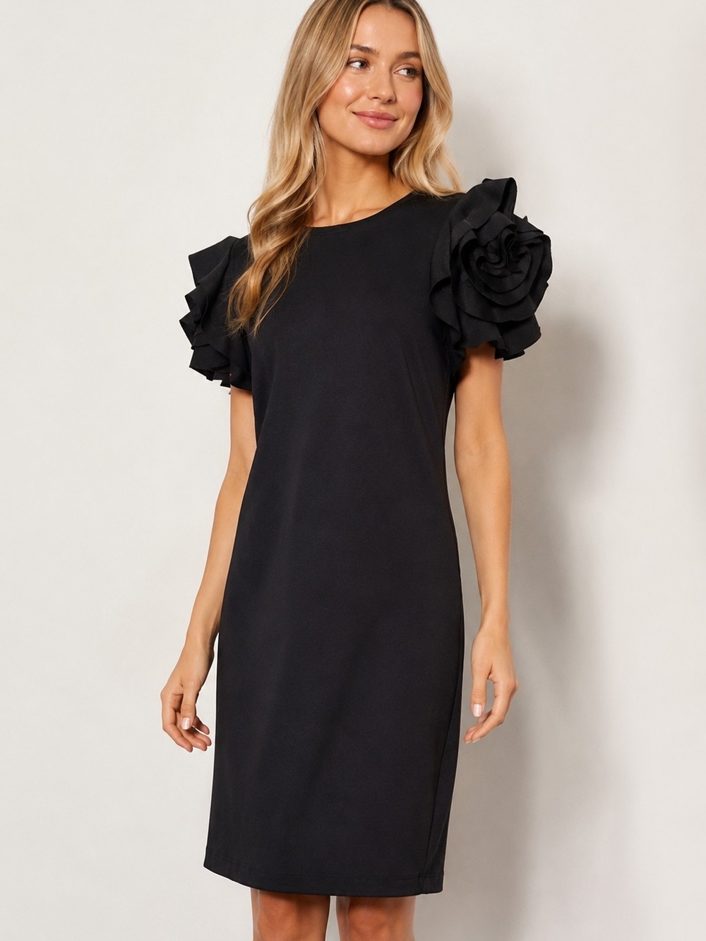 Pietro Brunelli Milano Capri Dress Black Ruffle Rosette Sleeve Maternity Small